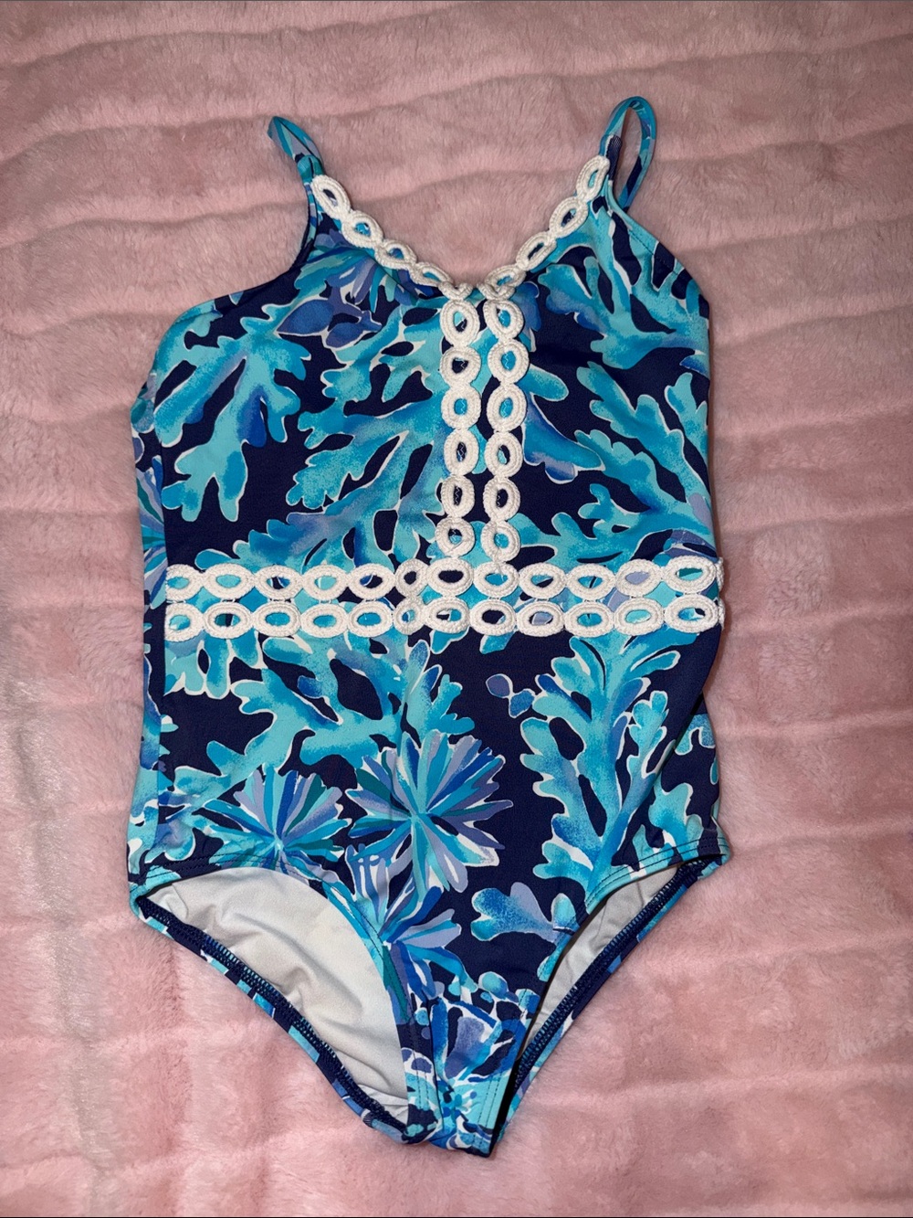 Lilly Pulitzer Blue Floral Lace-Trim One-Piece Swimsuit